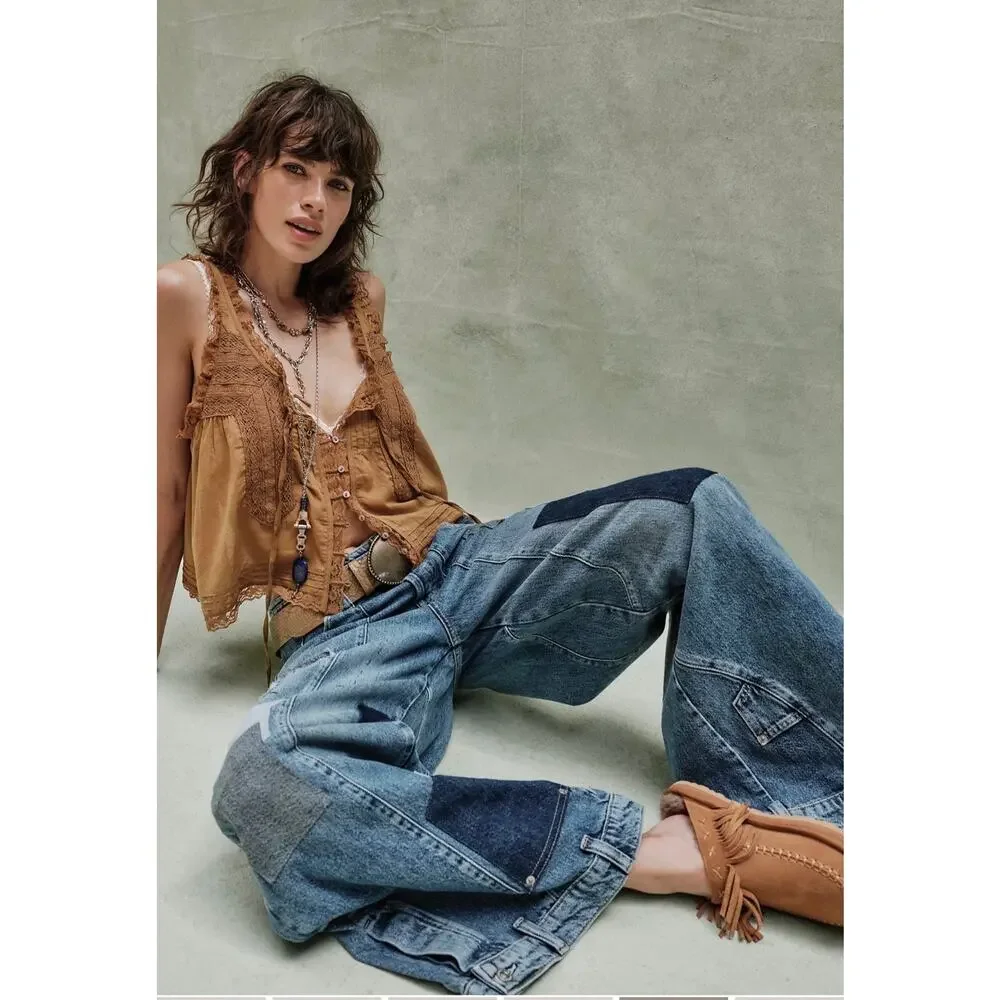 Free People We The Free Head Over Heels Jeans Patchwork 27 New